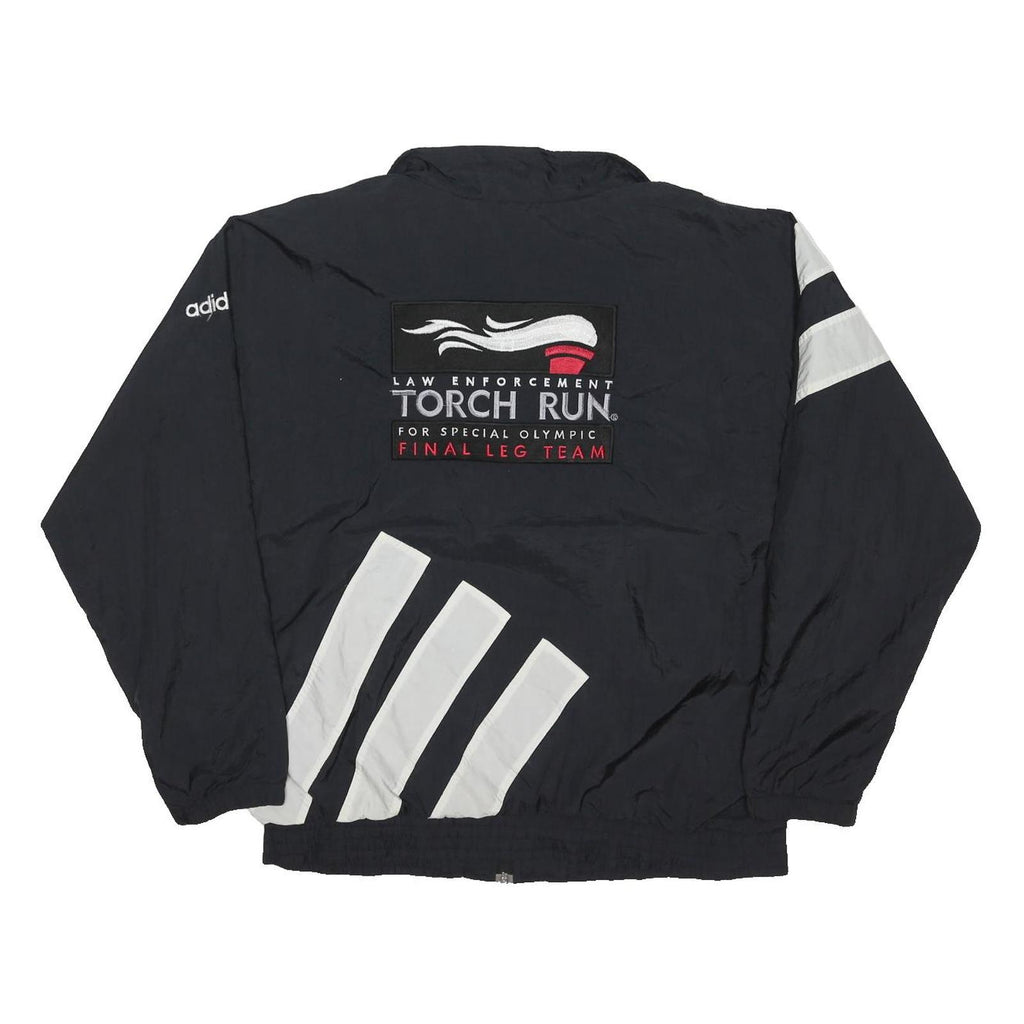 ADIDAS Mens Black & White Torch Run Zip Nylon Jacket M Athletic Sportswear
