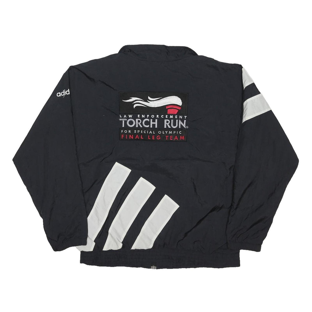 ADIDAS Mens Black & White Torch Run Zip Nylon Jacket M Athletic Sportswear
