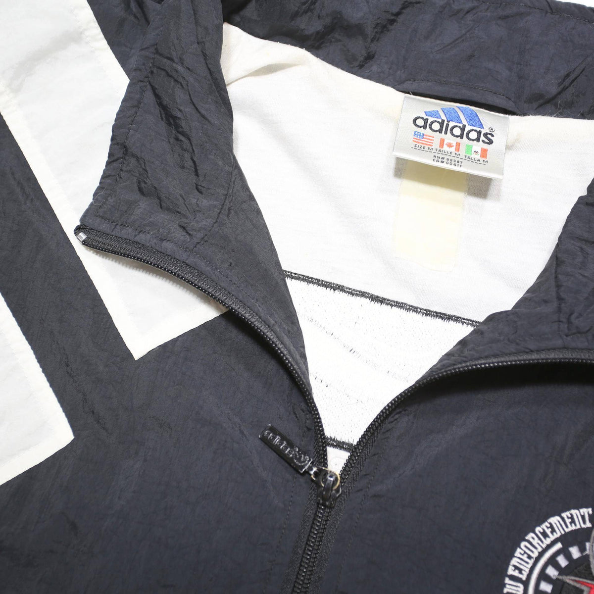 ADIDAS Mens Black & White Torch Run Zip Nylon Jacket M Athletic Sportswear