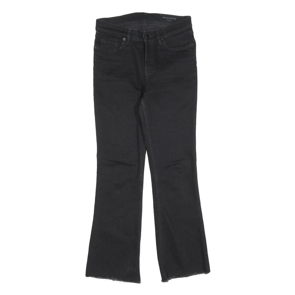ALL SAINTS Womens Slim Black Jeans Denim Bootcut W27 L27 Raw Hem Zip