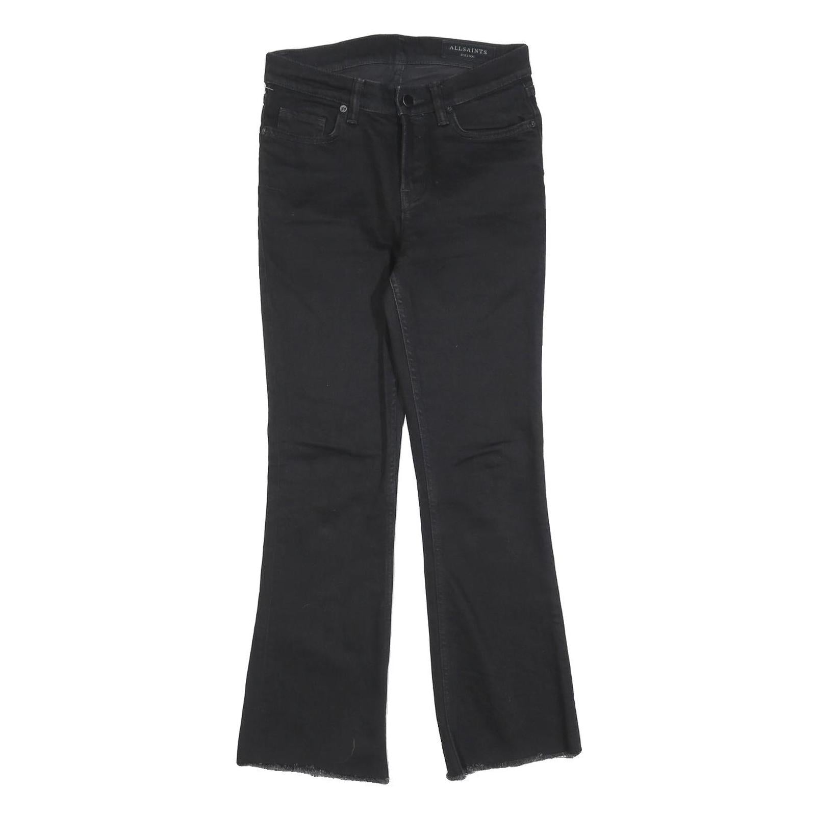ALL SAINTS Womens Slim Black Jeans Denim Bootcut W27 L27 Raw Hem Zip