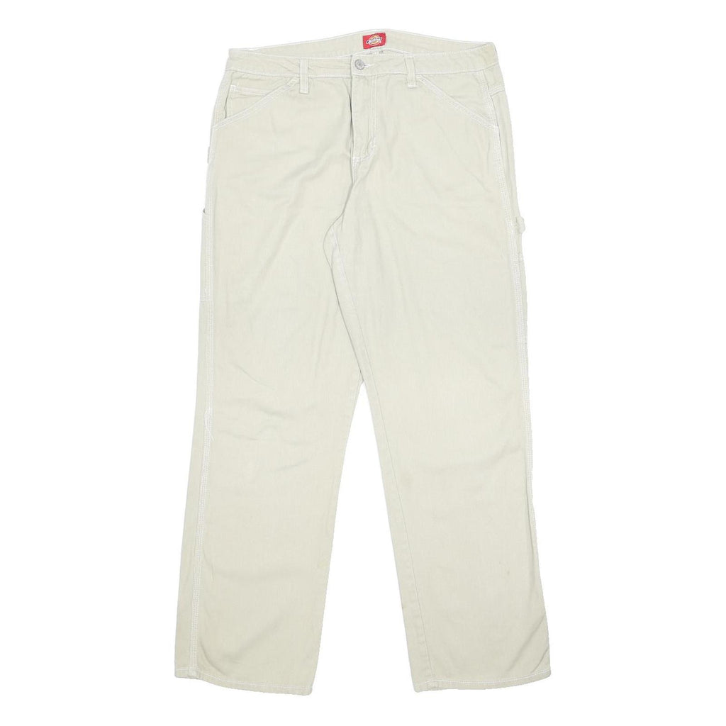 DICKIES Mens Cotton Beige Straight Regular Fit Trousers W34 L30 Workwear Zip