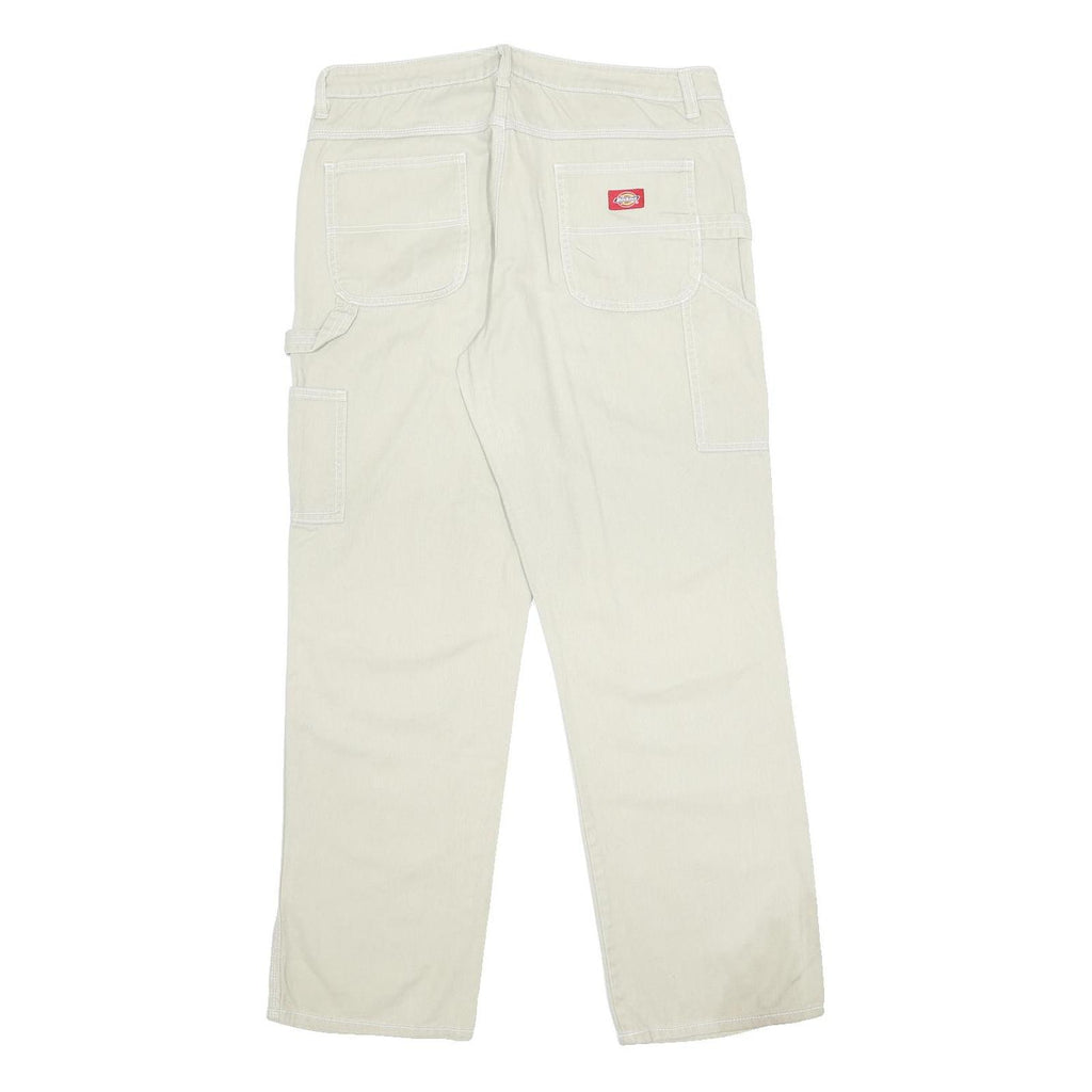 DICKIES Mens Cotton Beige Straight Regular Fit Trousers W34 L30 Workwear Zip