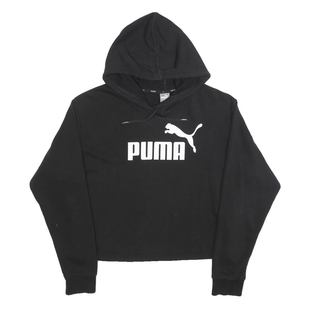 PUMA Womens Black Hoodie XS Cotton Blend Pullover Logo Print