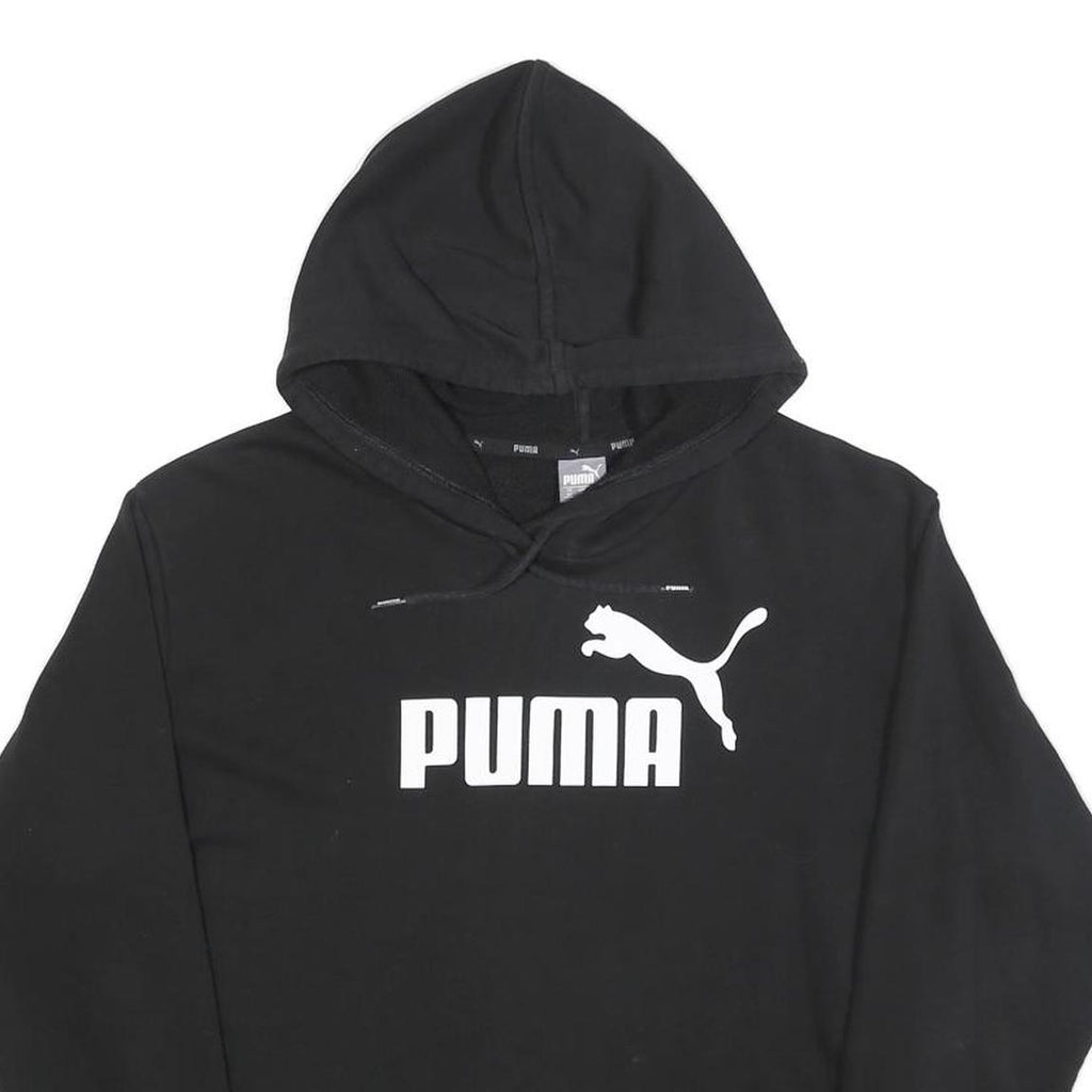 PUMA Womens Black Hoodie XS Cotton Blend Pullover Logo Print