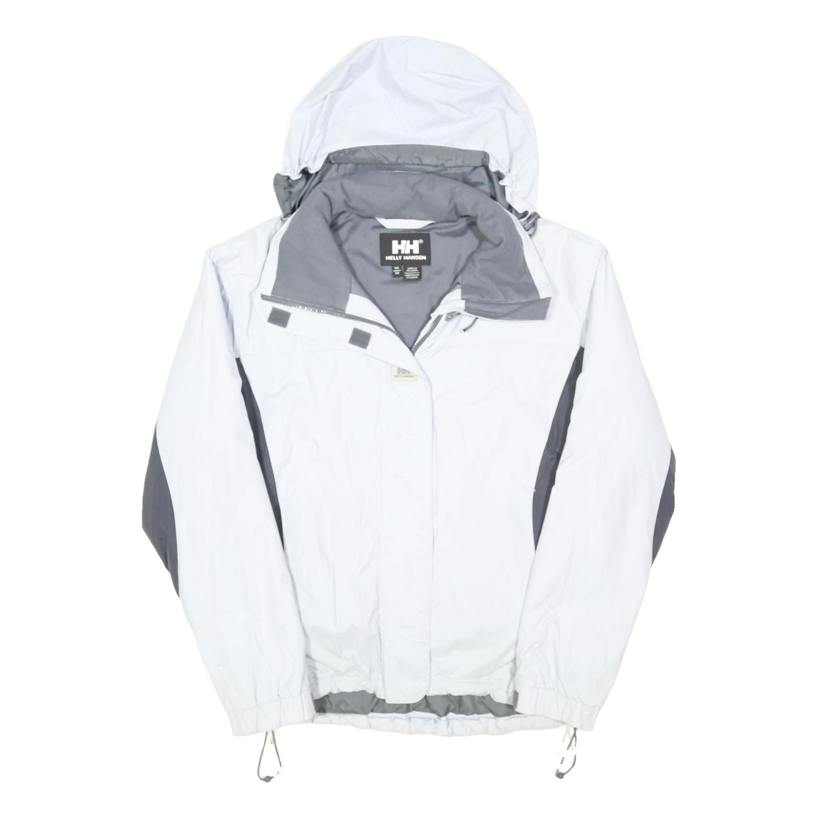 HELLY HANSEN Womens White & Grey Outdoor Jacket XS Polyester Blend Zip Hooded