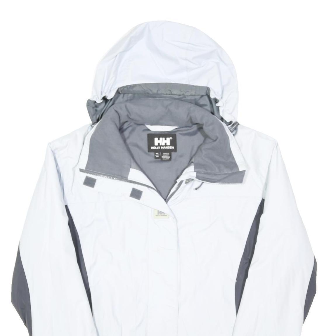 HELLY HANSEN Womens White & Grey Outdoor Jacket XS Polyester Blend Zip Hooded