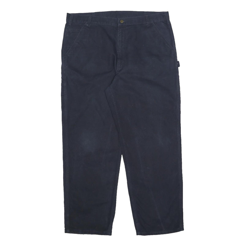CARHARTT Mens Cotton Navy Relaxed Straight Trousers W40 L32 Workwear Zip Closure