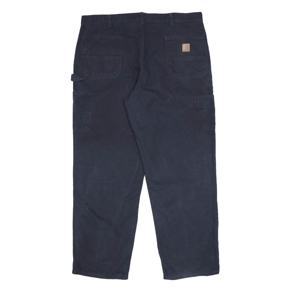 CARHARTT Mens Cotton Navy Relaxed Straight Trousers W40 L32 Workwear Zip Closure