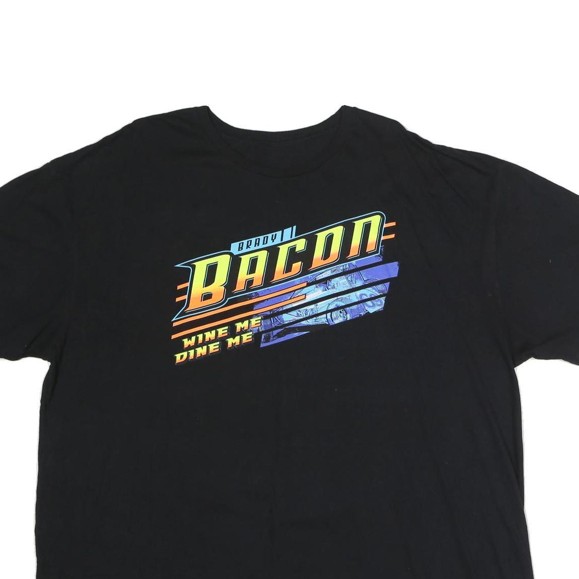 Mens Black Brady II Bacon Graphic T-Shirt 2XL Short Sleeve Crew Neck Racing