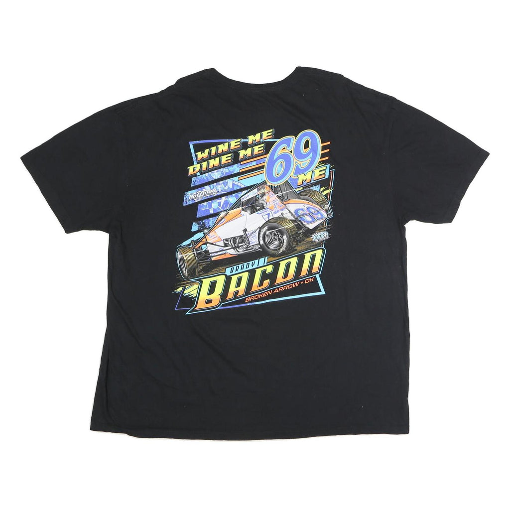 Mens Black Brady II Bacon Graphic T-Shirt 2XL Short Sleeve Crew Neck Racing