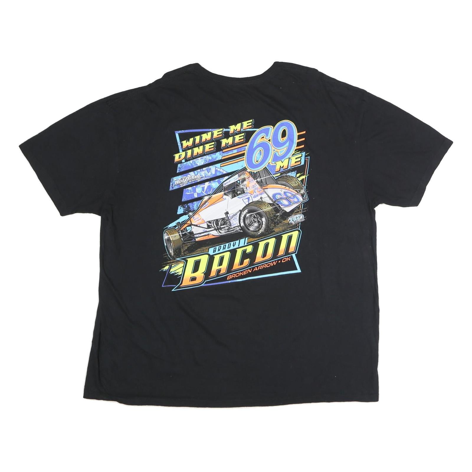 Mens Black Brady II Bacon Graphic T-Shirt 2XL Short Sleeve Crew Neck Racing