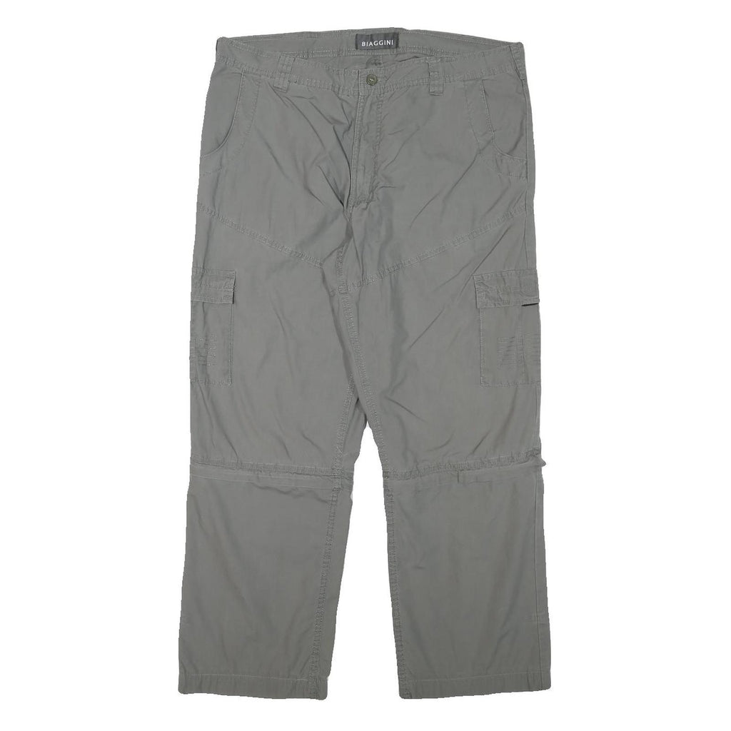 BIAGGINI Mens Relaxed Cotton Blend Grey Cargo Trousers W36 L28 Zip Closure