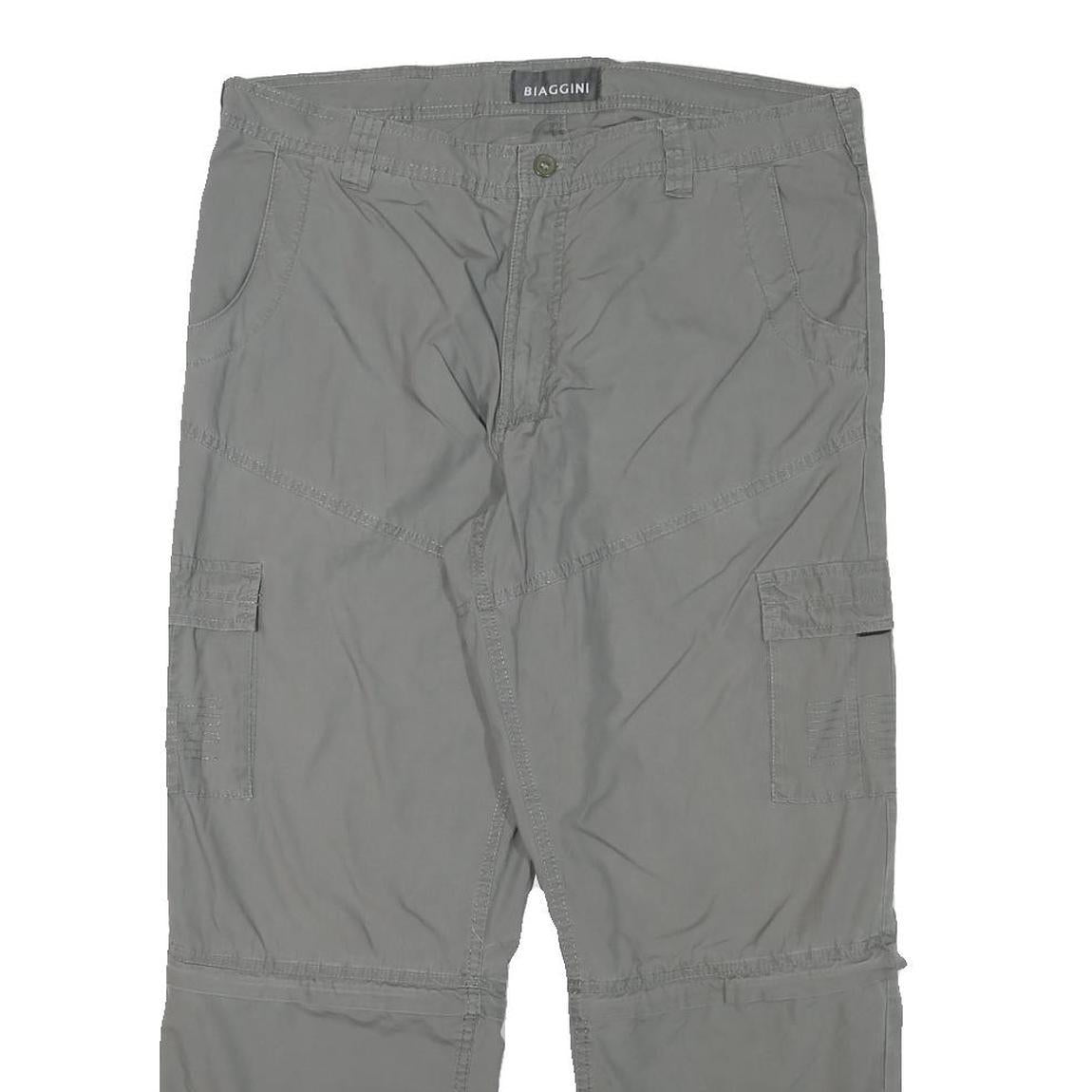 BIAGGINI Mens Relaxed Cotton Blend Grey Cargo Trousers W36 L28 Zip Closure