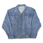 Womens Blue Denim Jacket M Cotton Blend Button Closure Classic Casual Outerwear