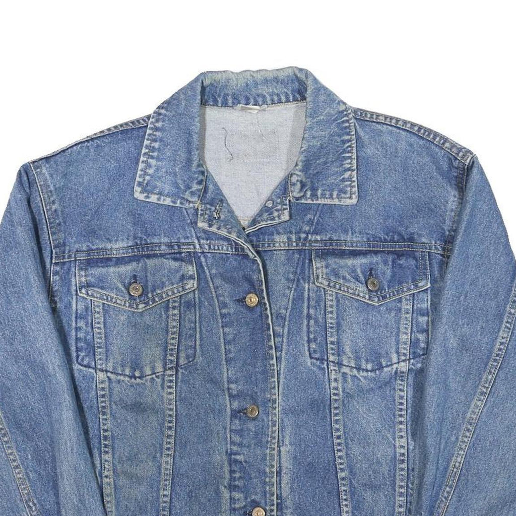 Womens Blue Denim Jacket M Cotton Blend Button Closure Classic Casual Outerwear