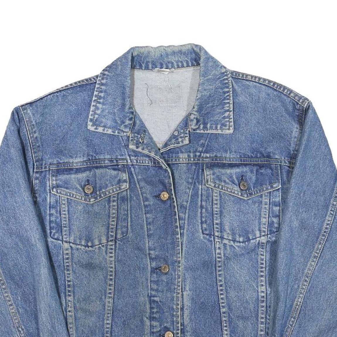 Womens Blue Denim Jacket M Cotton Blend Button Closure Classic Casual Outerwear