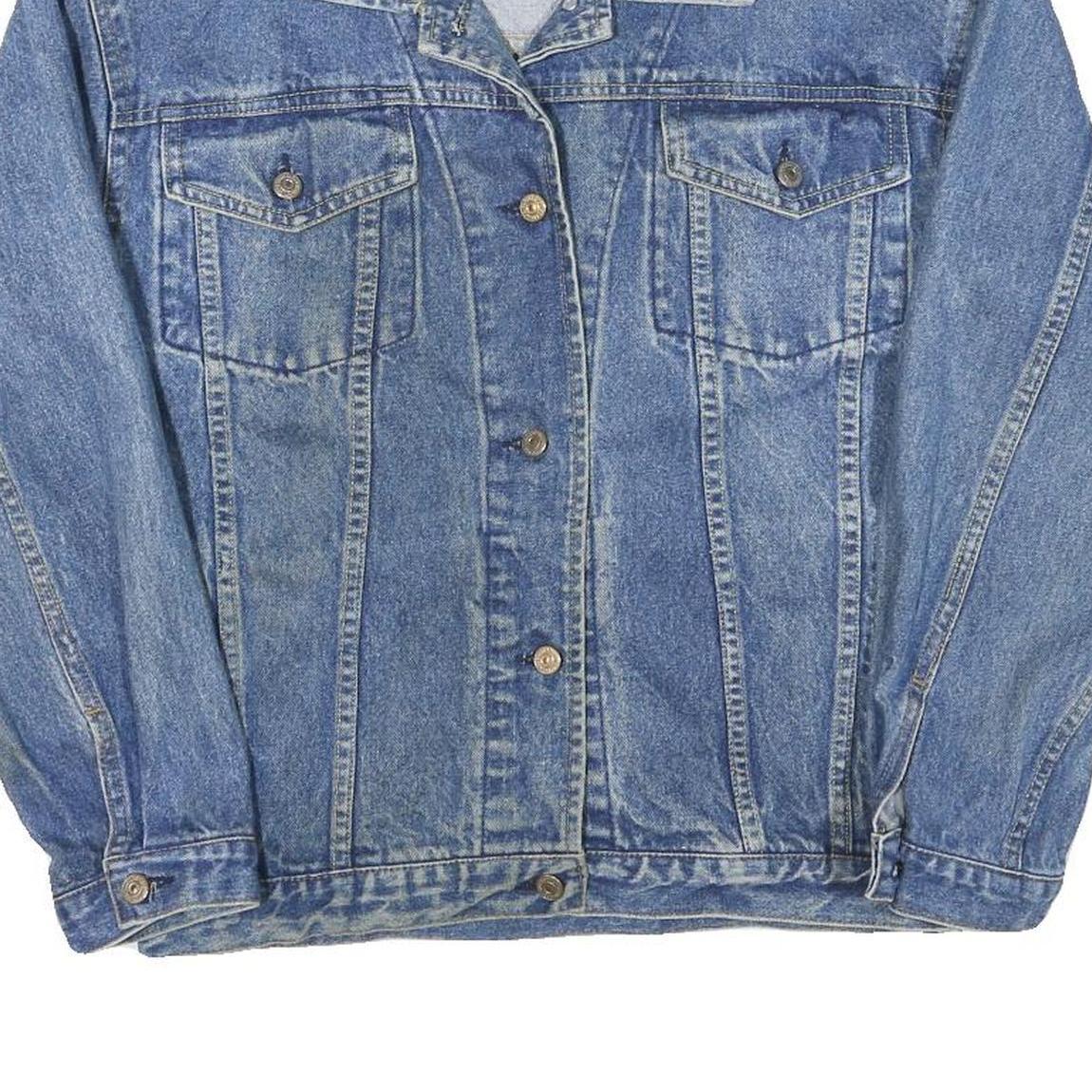 Womens Blue Denim Jacket M Cotton Blend Button Closure Classic Casual Outerwear