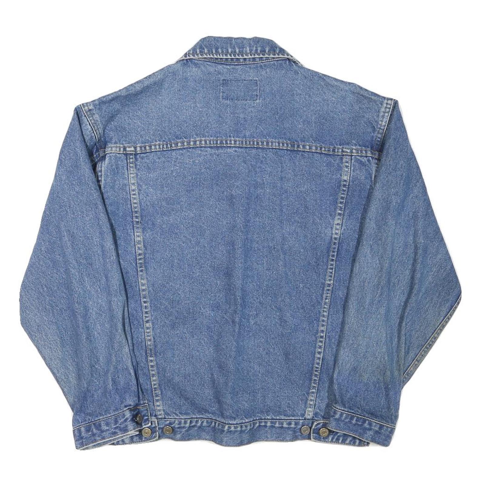 Womens Blue Denim Jacket M Cotton Blend Button Closure Classic Casual Outerwear