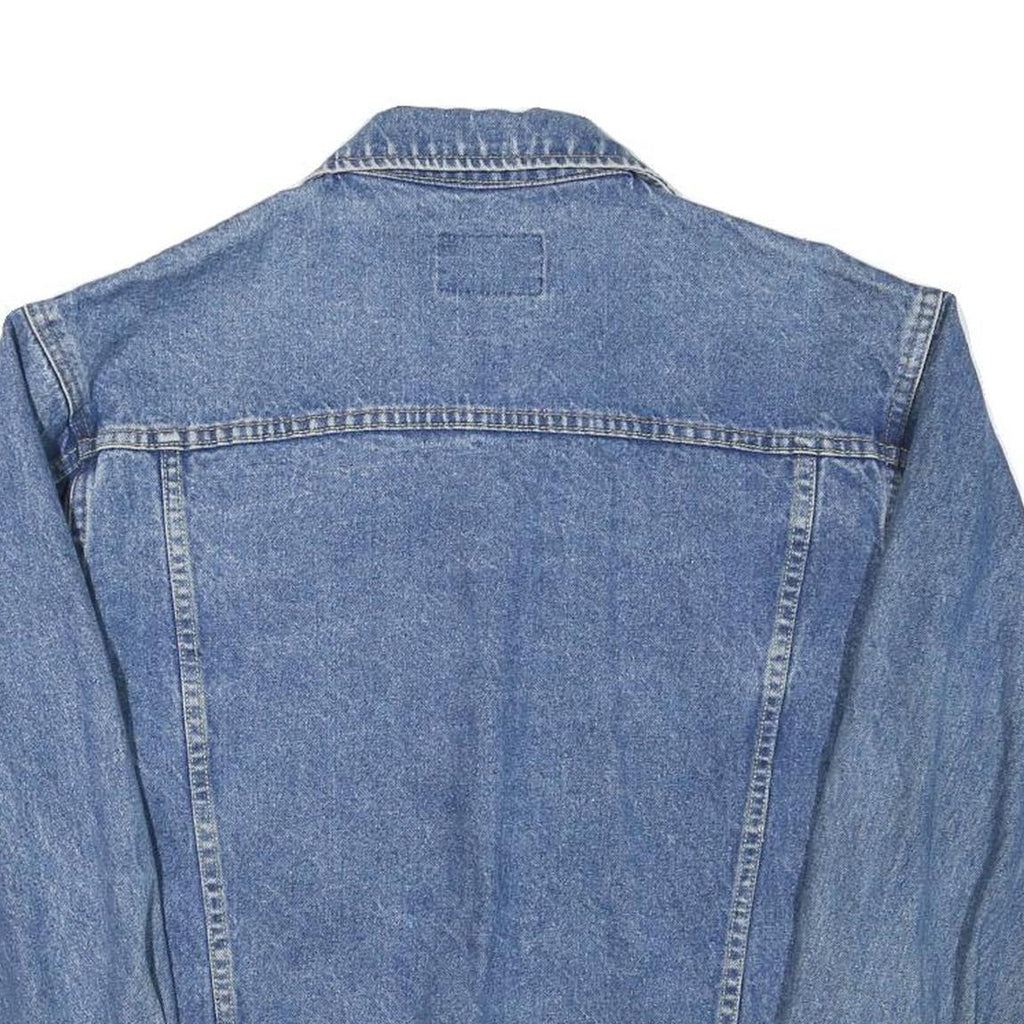 Womens Blue Denim Jacket M Cotton Blend Button Closure Classic Casual Outerwear
