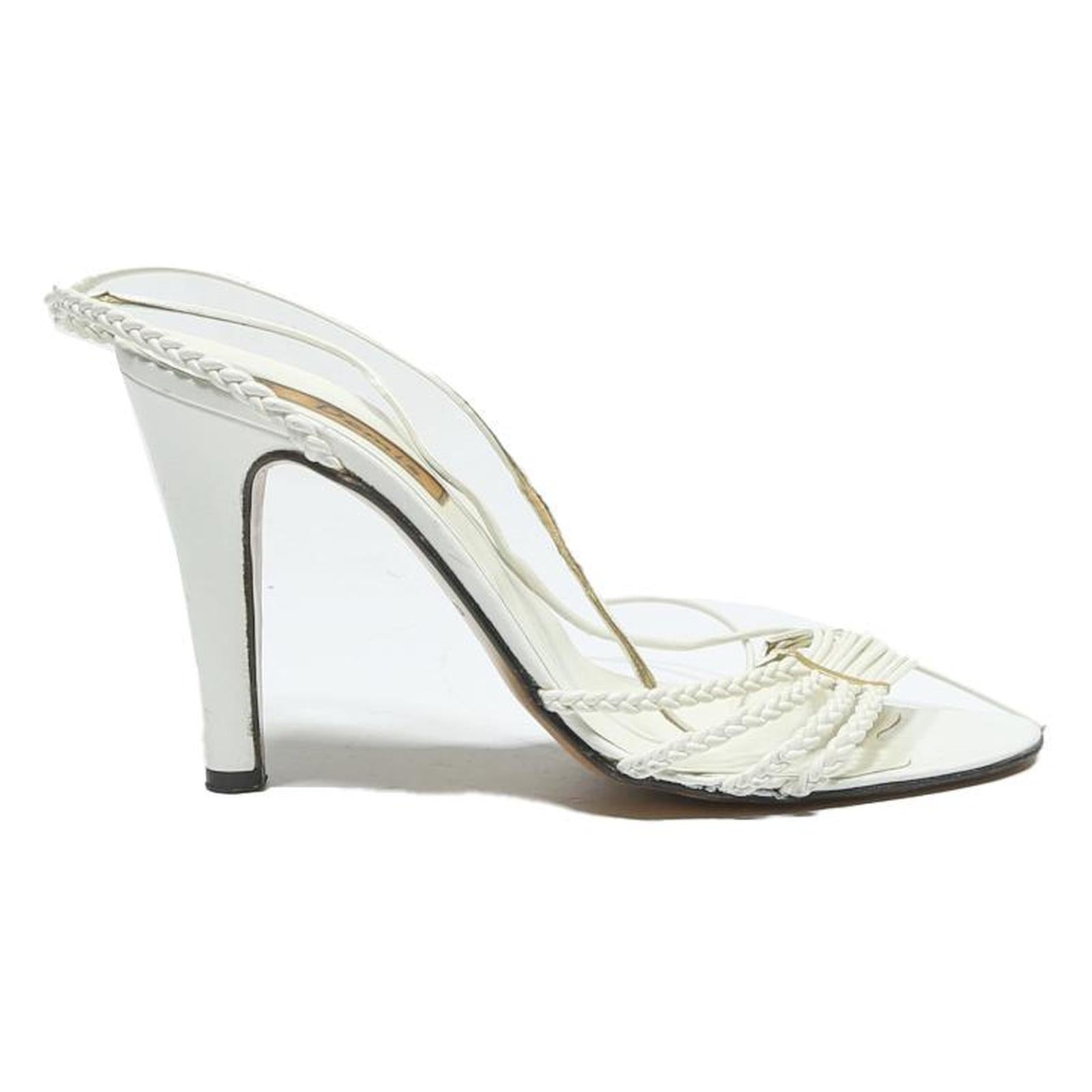 DEMIS Womens White Braided Strap Strappy High Heel Sandals Synthetic UK 3