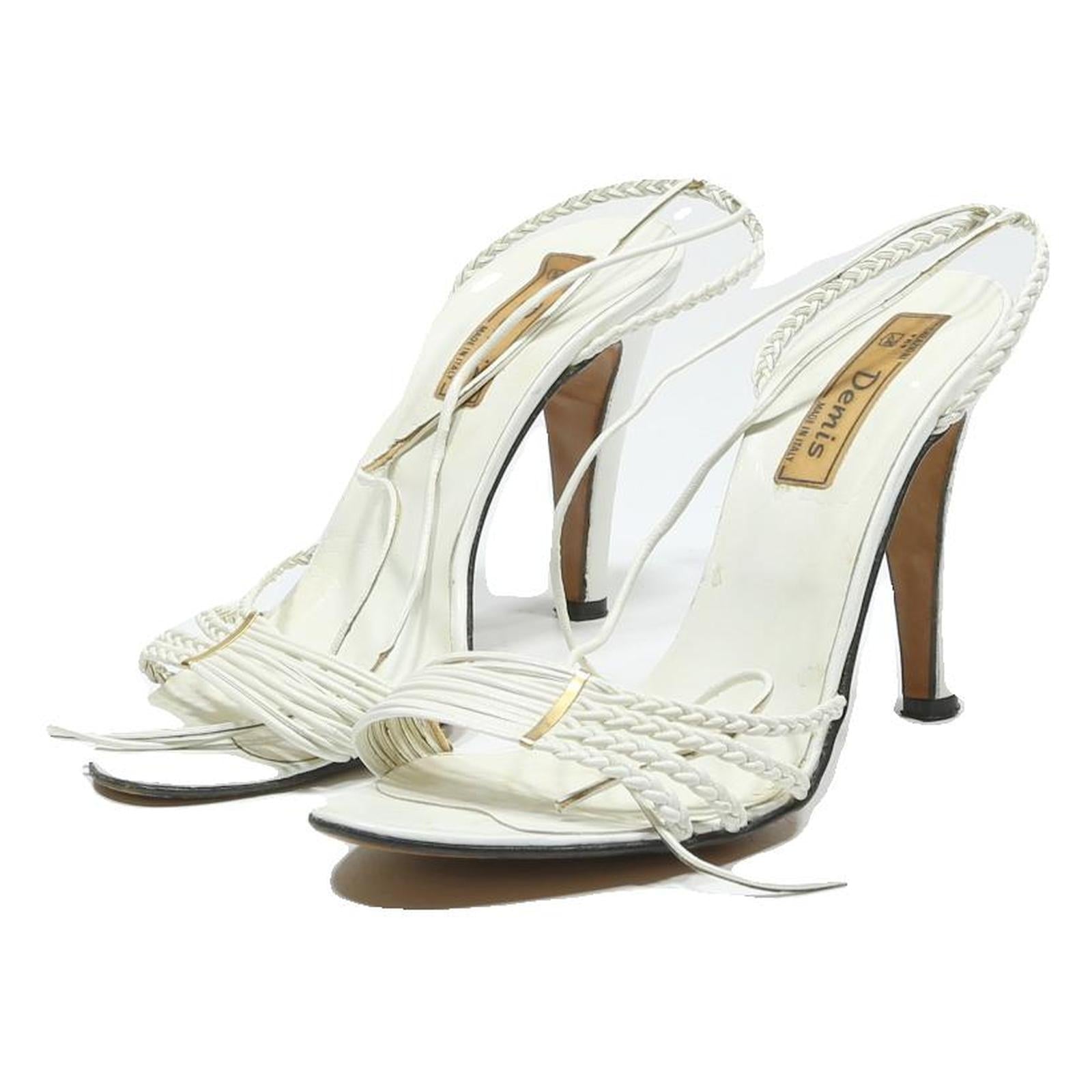 DEMIS Womens White Braided Strap Strappy High Heel Sandals Synthetic UK 3