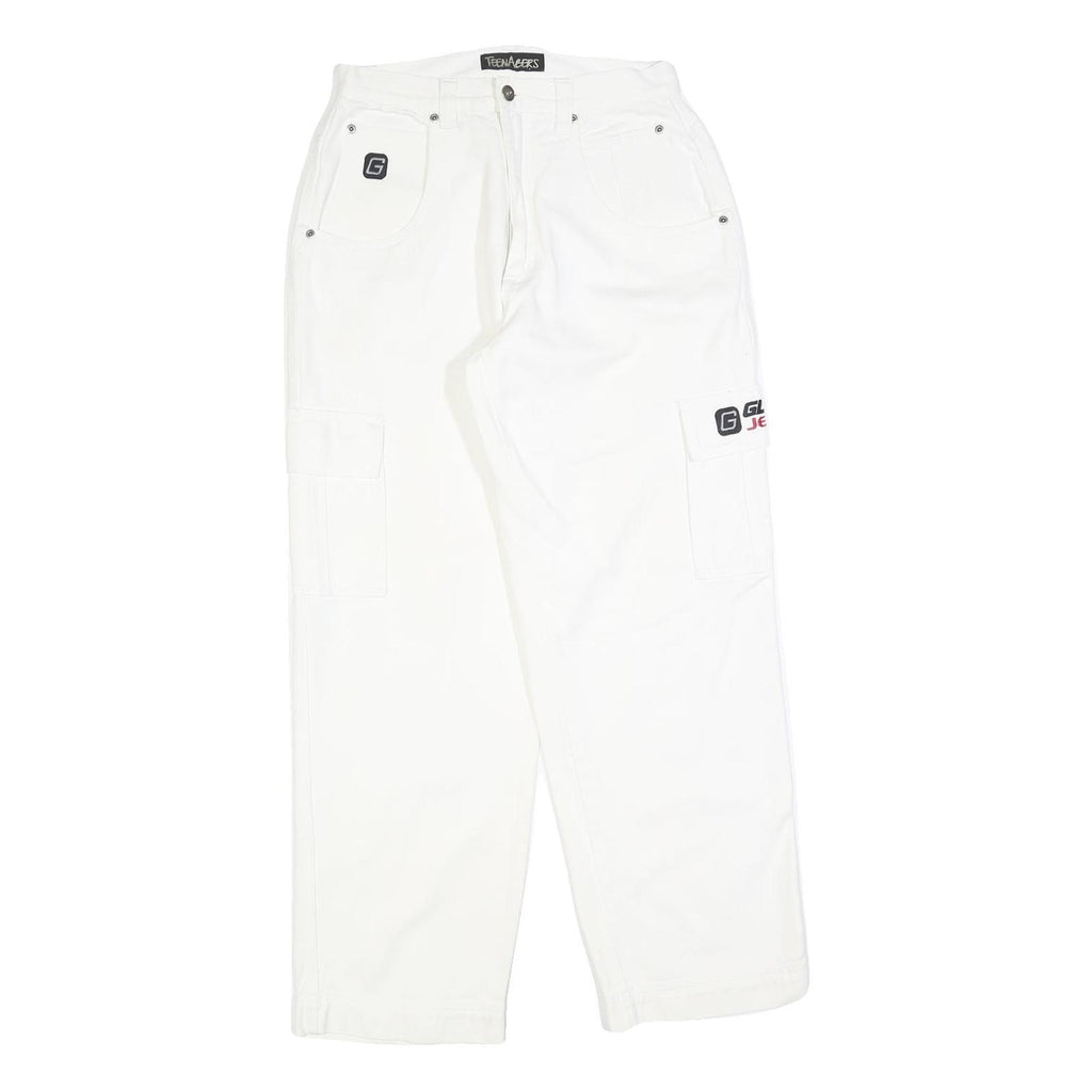 TEENAGERS Womens White Relaxed Cargo Denim W28 L30 Logo Embroidered Pockets