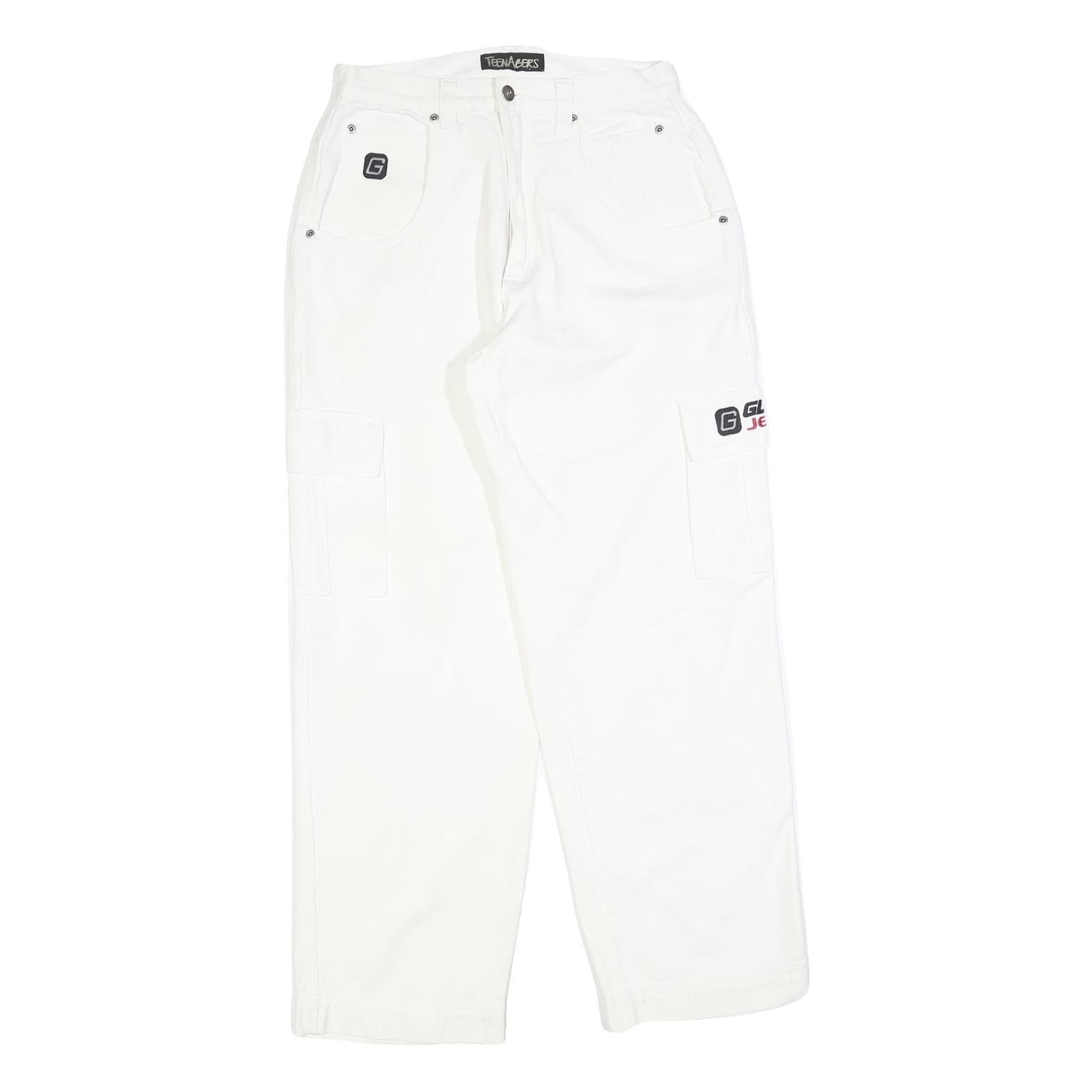 TEENAGERS Womens White Relaxed Cargo Denim W28 L30 Logo Embroidered Pockets