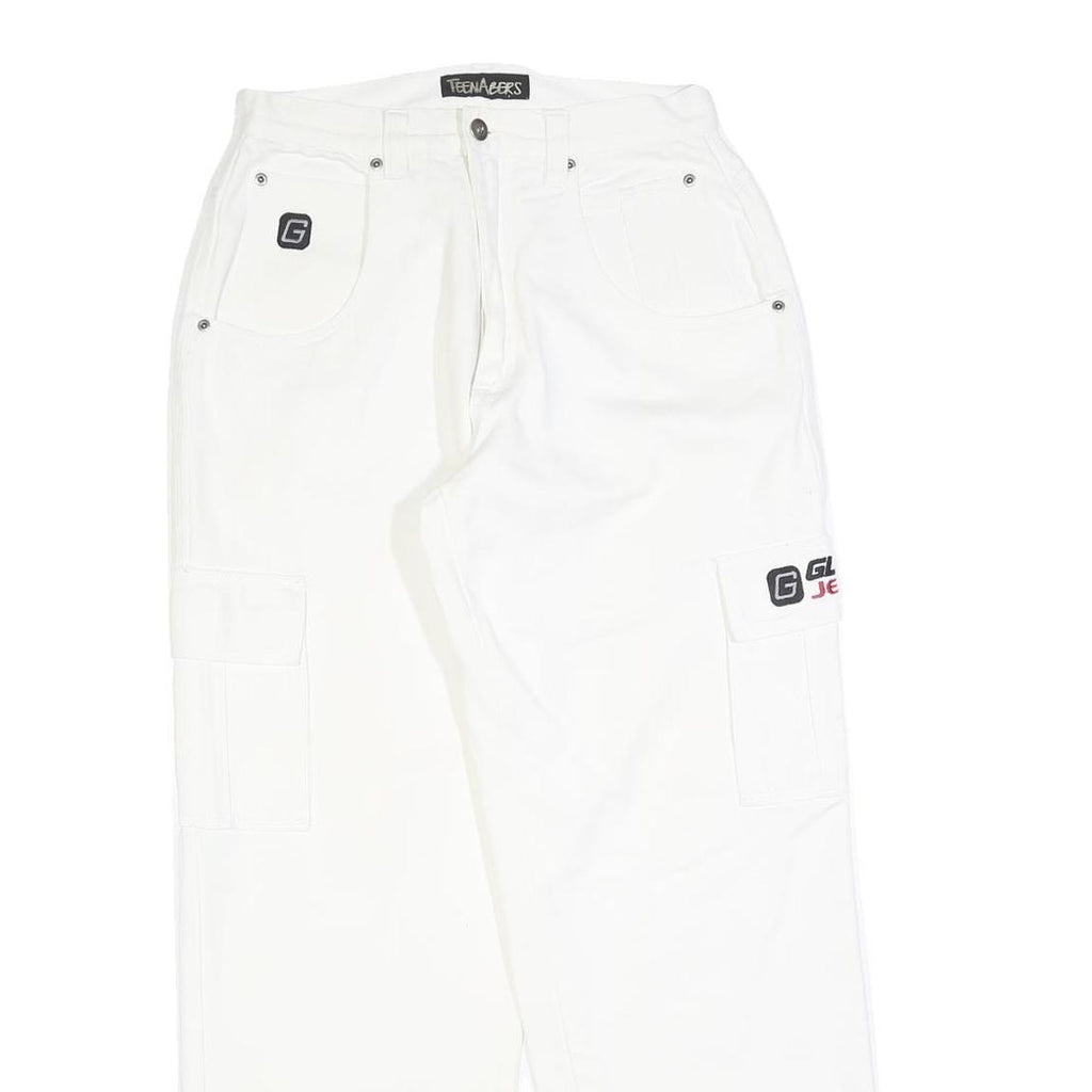 TEENAGERS Womens White Relaxed Cargo Denim W28 L30 Logo Embroidered Pockets