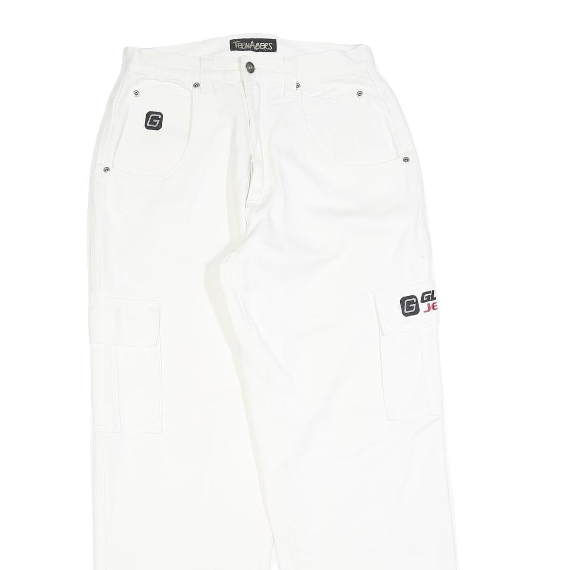 TEENAGERS Womens White Relaxed Cargo Denim W28 L30 Logo Embroidered Pockets