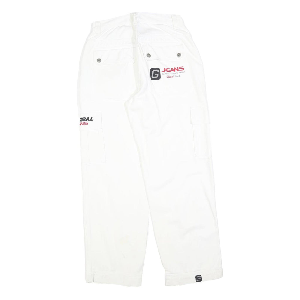 TEENAGERS Womens White Relaxed Cargo Denim W28 L30 Logo Embroidered Pockets