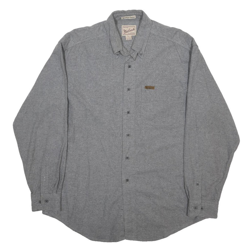 WOOLRICH Mens Grey Plain Cotton Shirt L Casual Button-Down Long Sleeve Classic