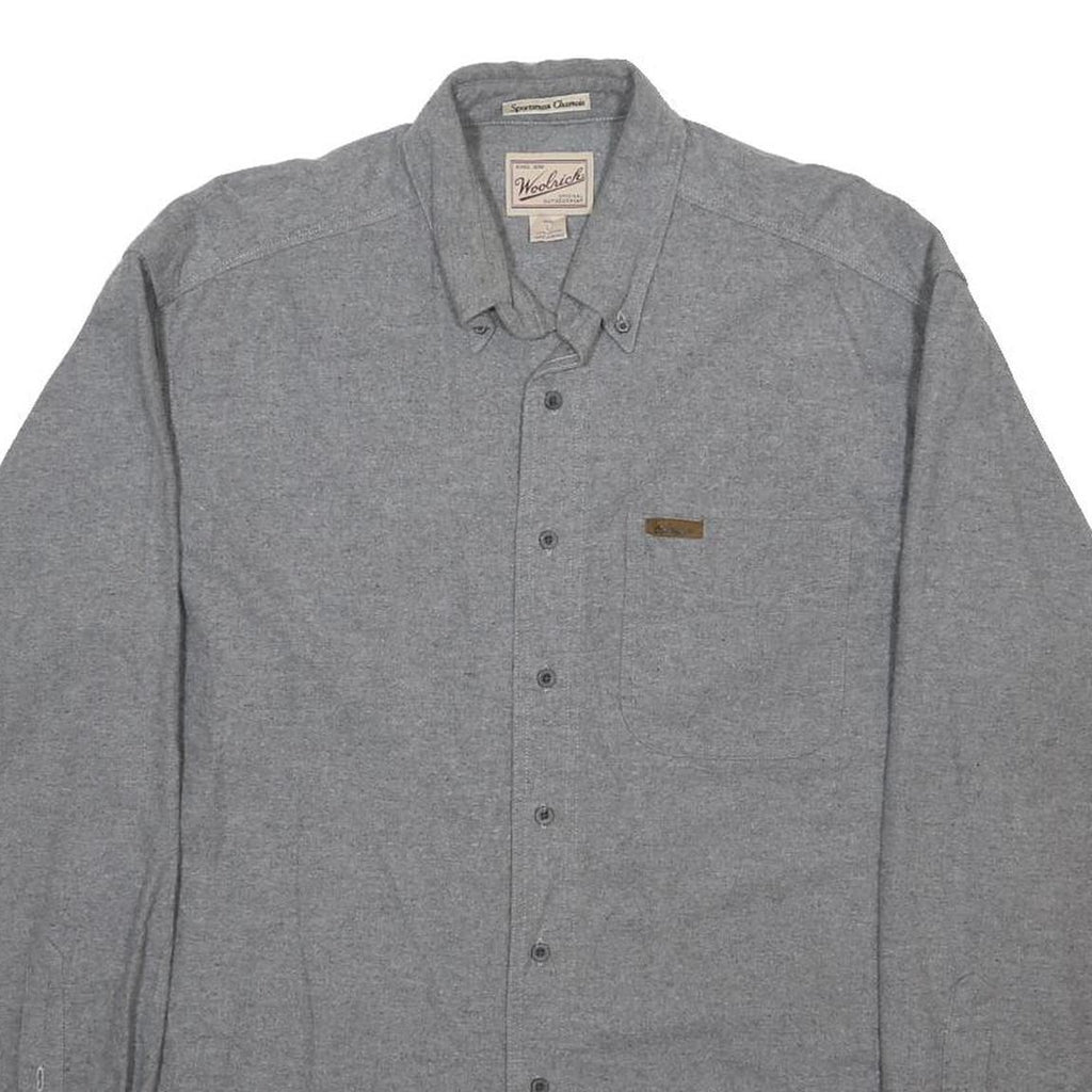 WOOLRICH Mens Grey Plain Cotton Shirt L Casual Button-Down Long Sleeve Classic
