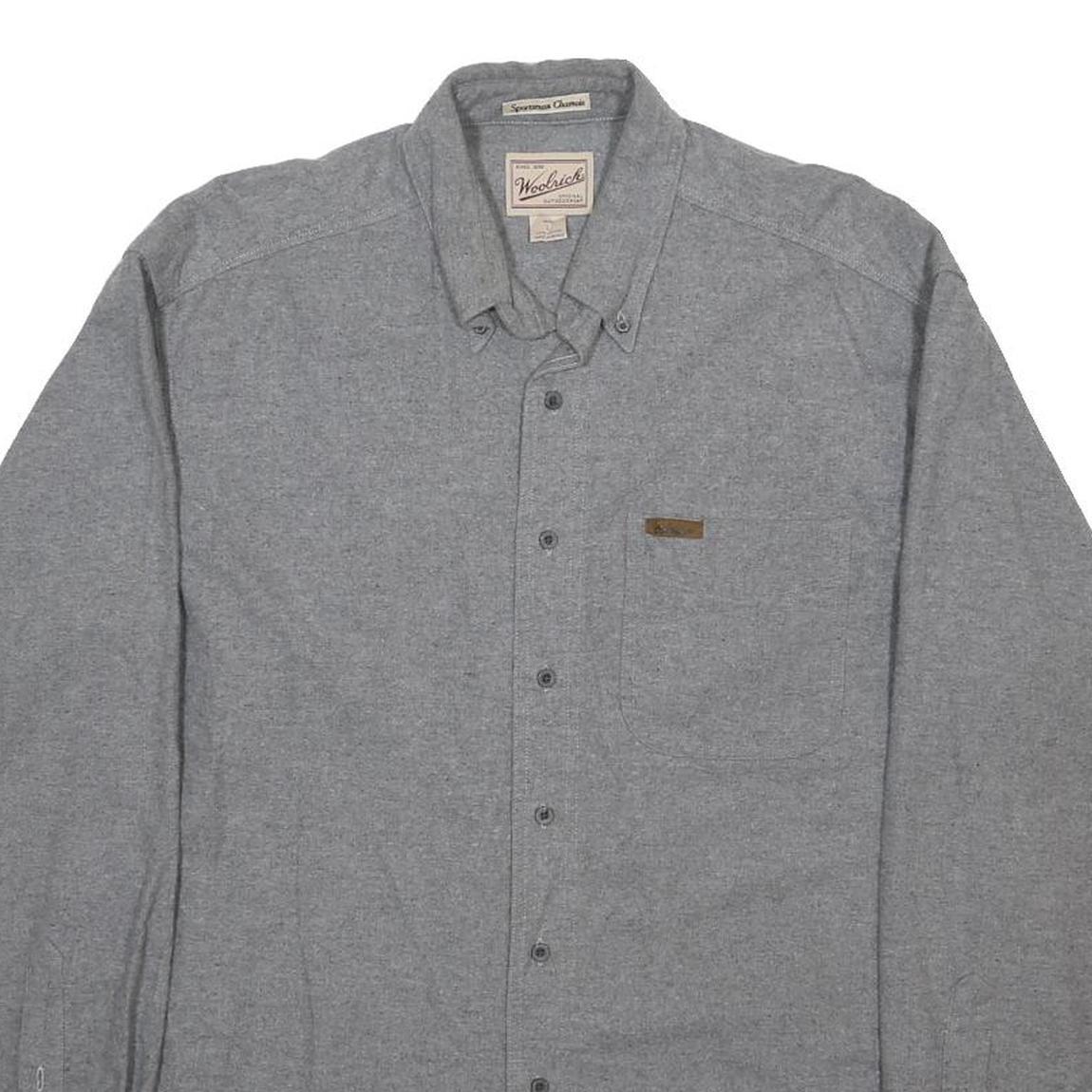 WOOLRICH Mens Grey Plain Cotton Shirt L Casual Button-Down Long Sleeve Classic