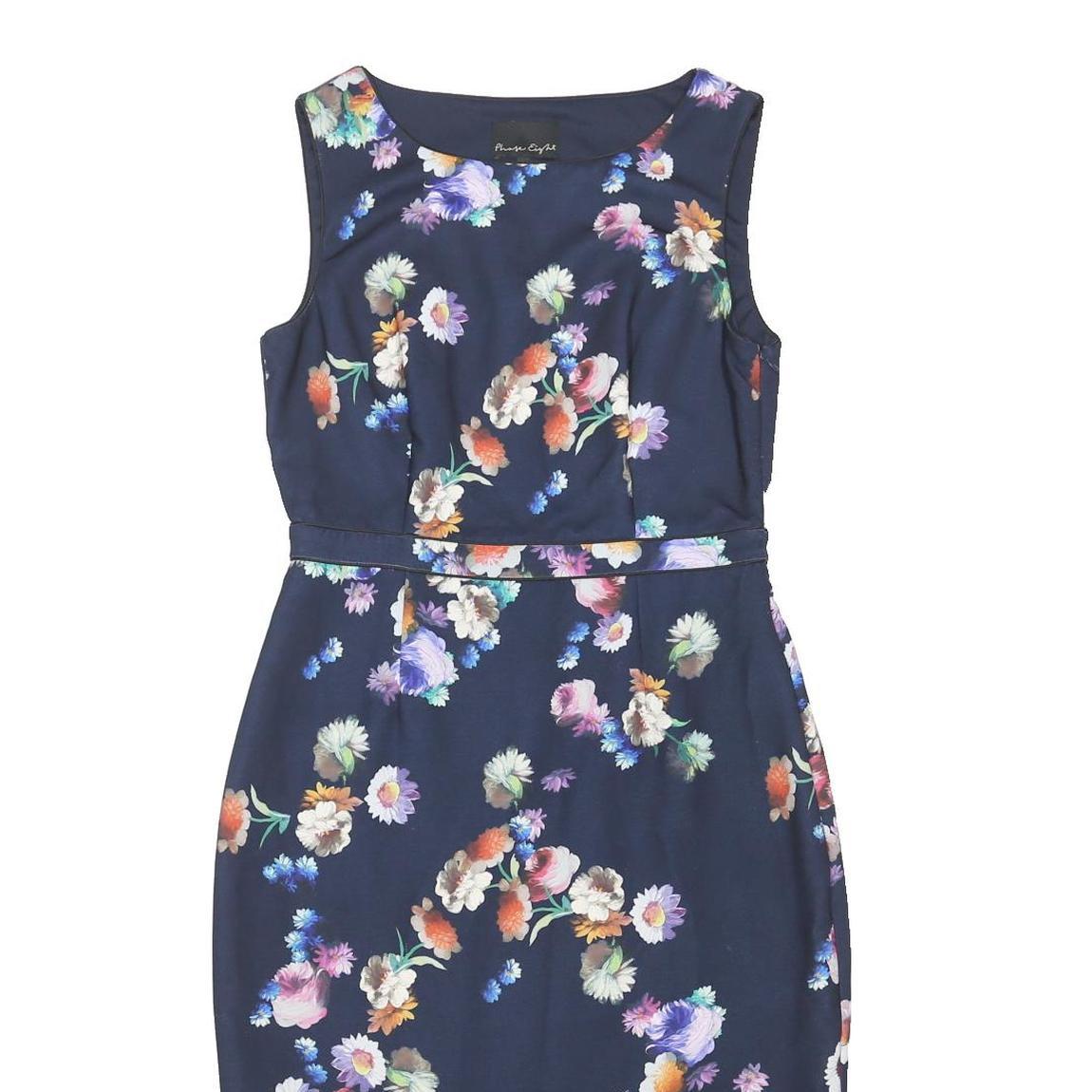 PHASE EIGHT Womens Navy Blue Floral Fit & Flare Polyester Blend Sleeveless Midi