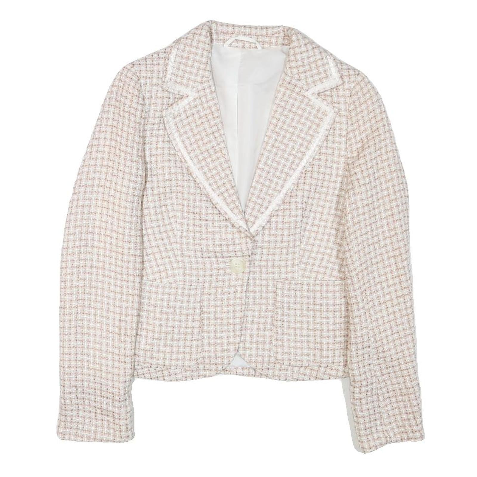 Womens Beige Tweed Button Jacket XS Acrylic Blend Classic Tailored