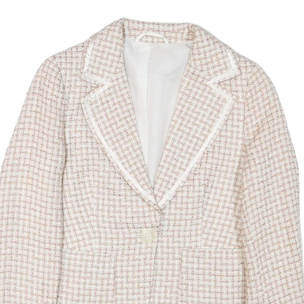 Womens Beige Tweed Button Jacket XS Acrylic Blend Classic Tailored