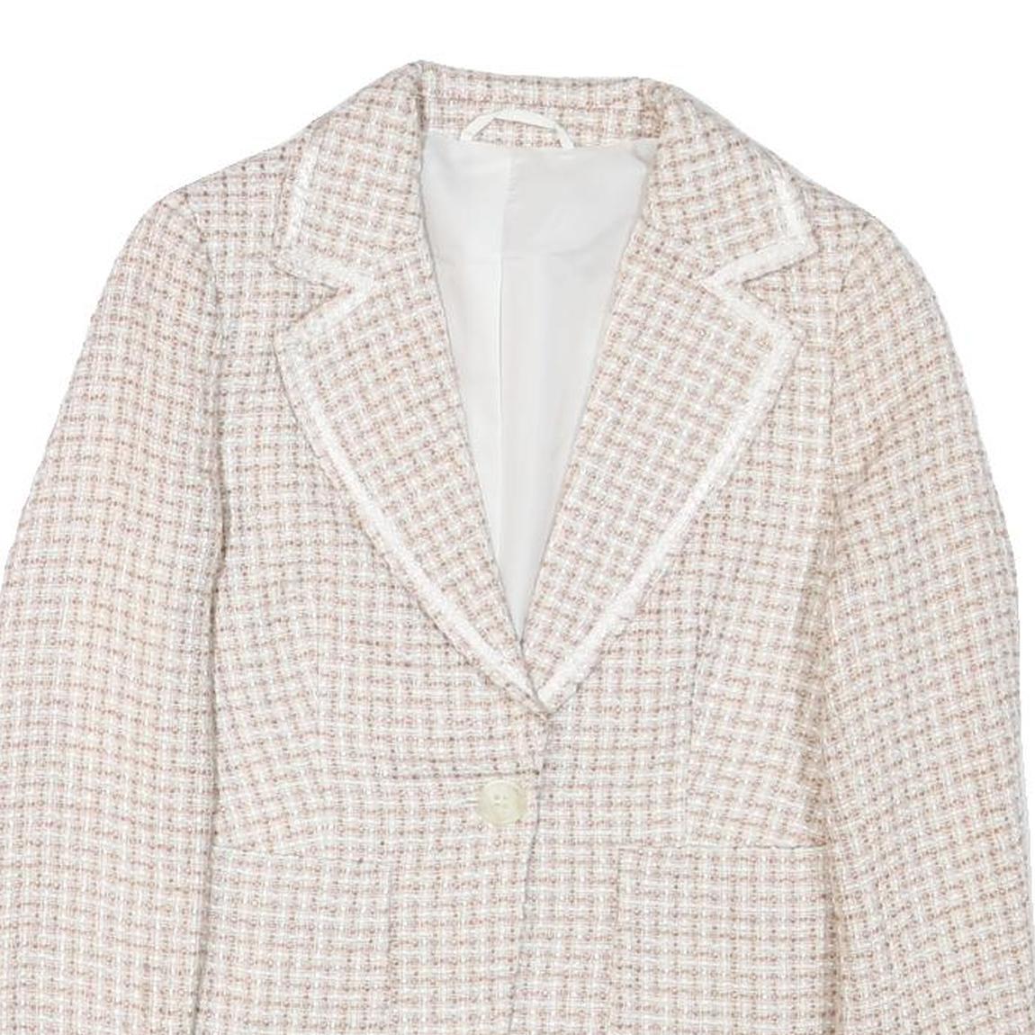Womens Beige Tweed Button Jacket XS Acrylic Blend Classic Tailored