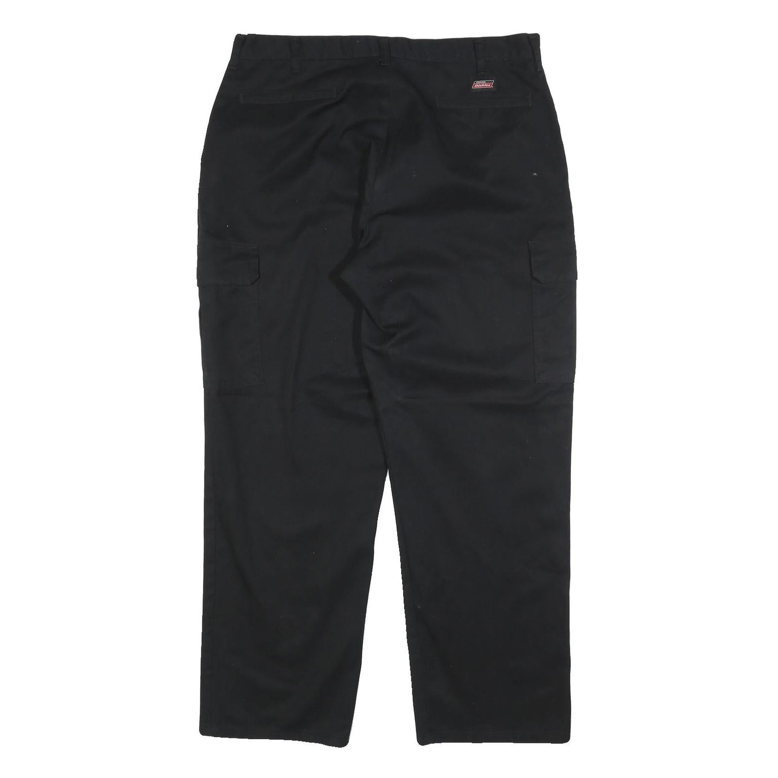 DICKIES Mens Black Relaxed Cargo Trousers W38 L32 Cotton Blend Zip Fastening
