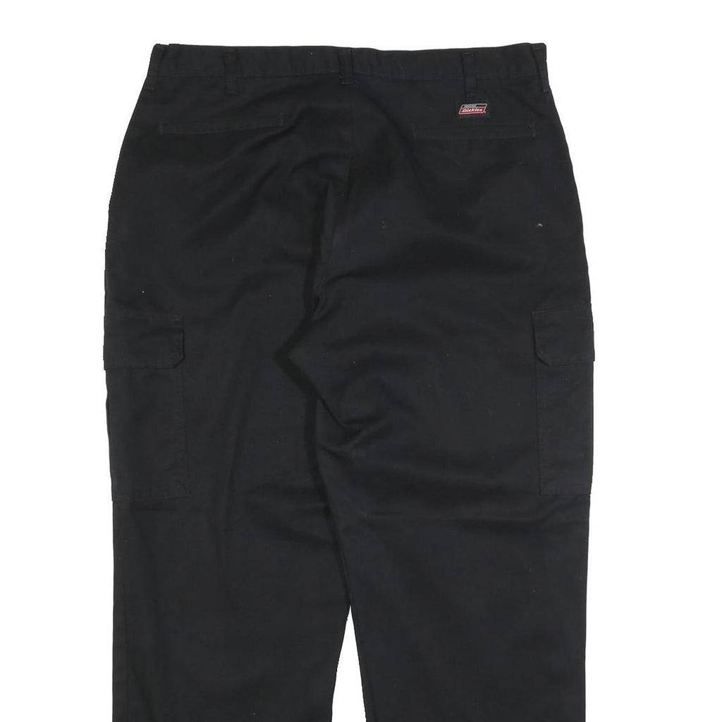 DICKIES Mens Black Relaxed Cargo Trousers W38 L32 Cotton Blend Zip Fastening