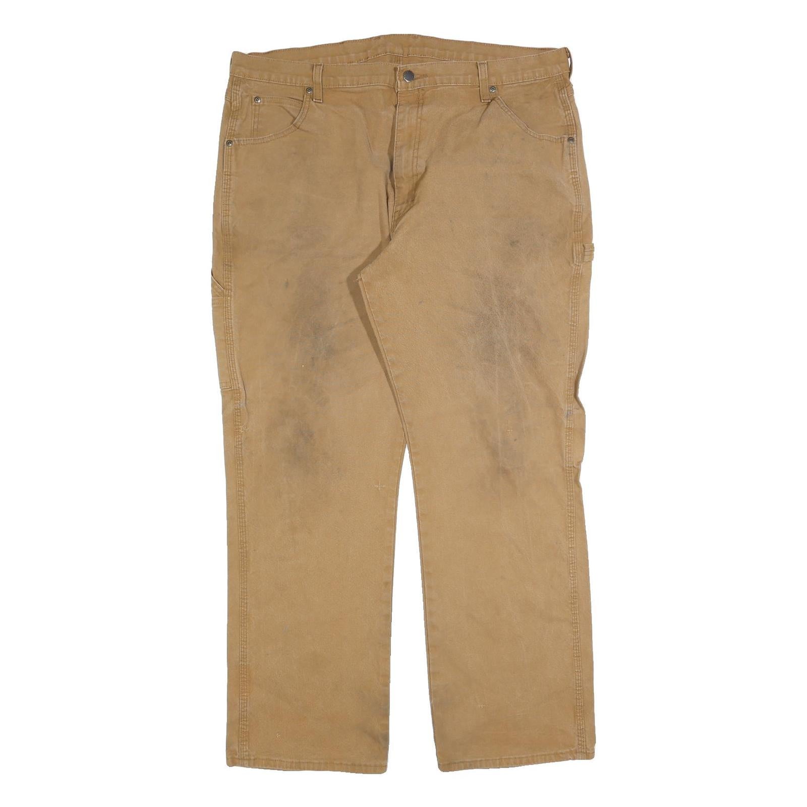 DICKIES Mens Regular Fit Beige Cotton Blend Jeans W40 L32 Workwear Straight Zip