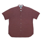 TOMMY HILFIGER Mens Maroon & White Check Shirt L Casual Button-Down Short Sleeve