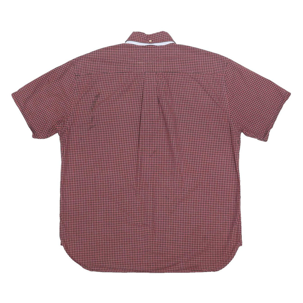 TOMMY HILFIGER Mens Maroon & White Check Shirt L Casual Button-Down Short Sleeve