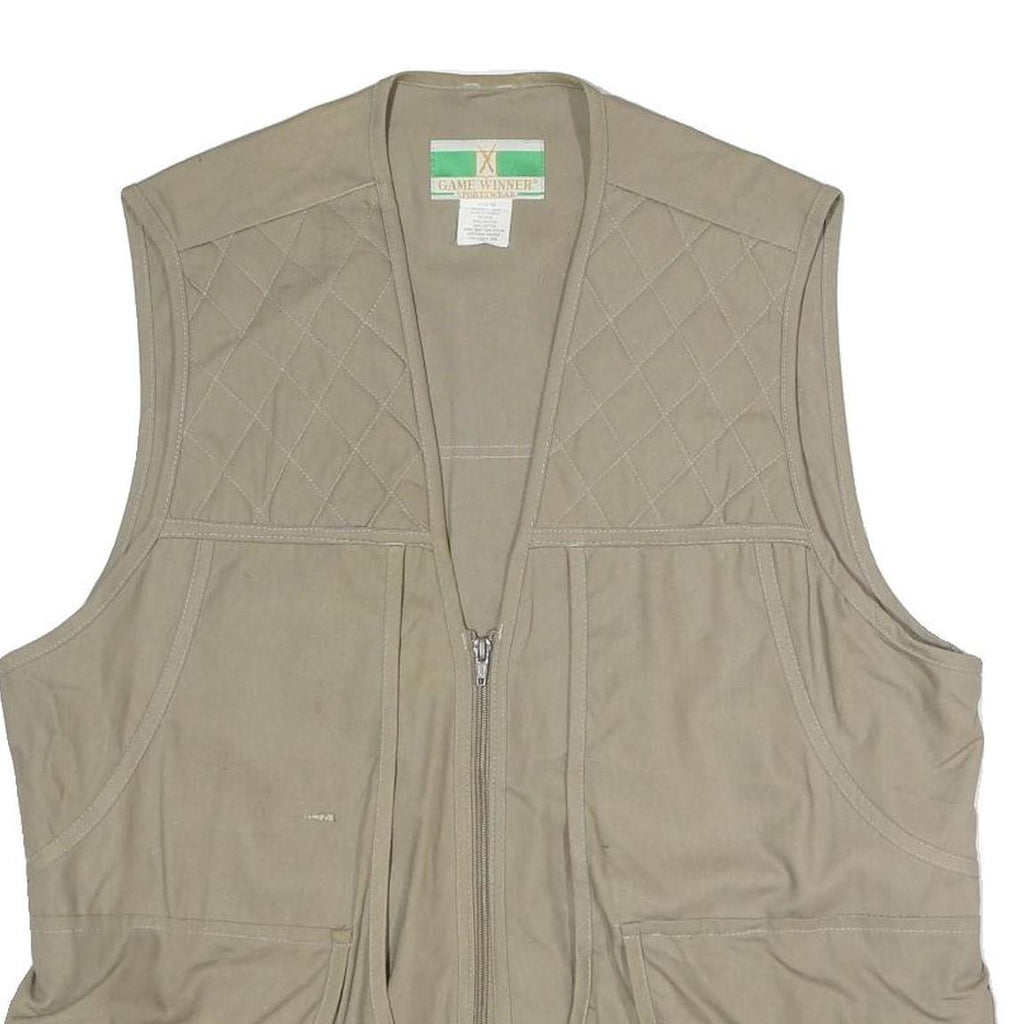 Game Winner Mens Beige Cotton Blend Zip Gilet L Quilted Workwear Utility