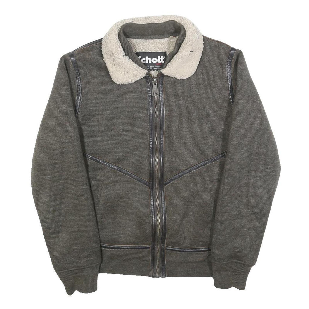 SCHOTT Mens Grey Wool Blend Zip Jacket M Knit Casual Warm Winter Outerwear