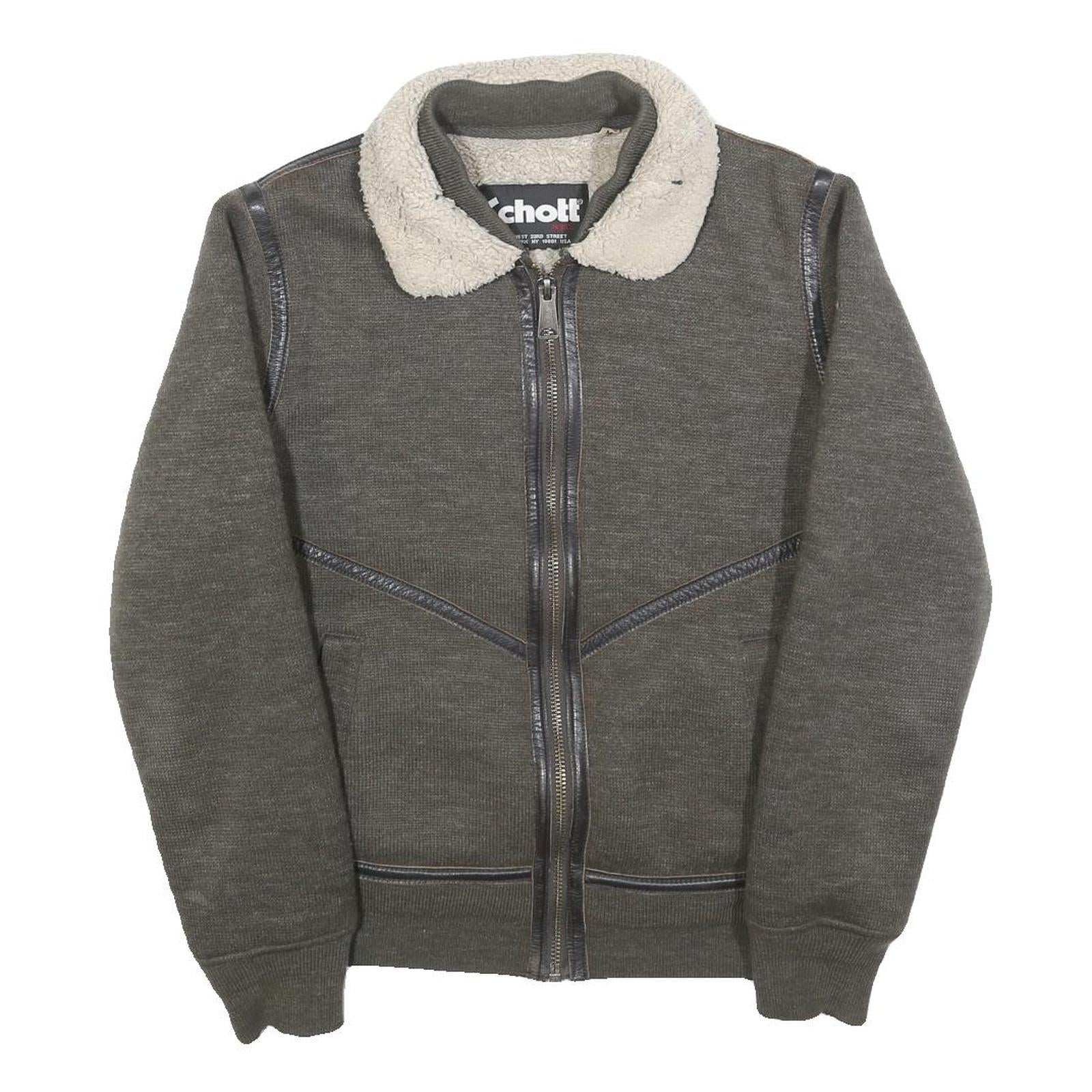 SCHOTT Mens Grey Wool Blend Zip Jacket M Knit Casual Warm Winter Outerwear