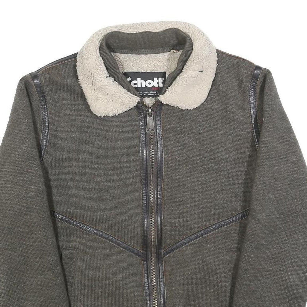 SCHOTT Mens Grey Wool Blend Zip Jacket M Knit Casual Warm Winter Outerwear