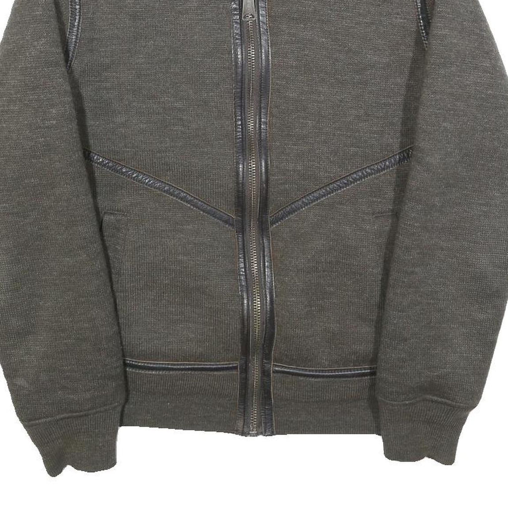 SCHOTT Mens Grey Wool Blend Zip Jacket M Knit Casual Warm Winter Outerwear