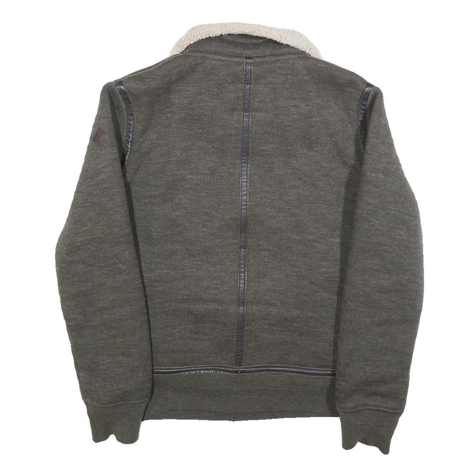 SCHOTT Mens Grey Wool Blend Zip Jacket M Knit Casual Warm Winter Outerwear