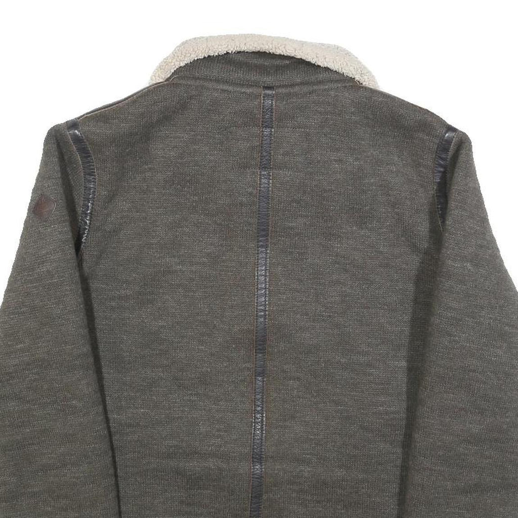 SCHOTT Mens Grey Wool Blend Zip Jacket M Knit Casual Warm Winter Outerwear